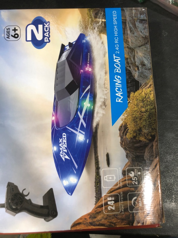 Photo 1 of TOLLCY Remote Control Boat for Kids, 2Pack RC Boats with LED Lights for Pools Lakes River & Bathtub, 2.4Ghz Control, Whole Body Waterproof, 2 Rechargeable Batteries Summer Water Toys