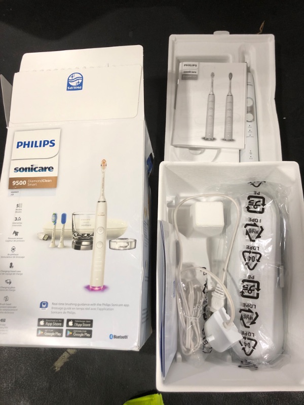 Photo 1 of Philips Sonicare DiamondClean Smart 9500 Electric Toothbrush, Sonic Toothbrush with App, Pressure Sensor, Brush Head Detection, 5 Brushing Modes and 3 Intensity Levels, White, Model HX9923/01