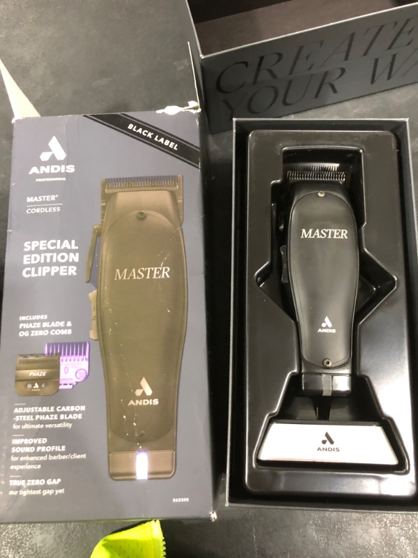 Photo 1 of Andis Black Label MLC Professional Master Cordless Lithium-Ion Hair Clipper, Adjustable Carbon Steel Blade for Close Cutting, Black