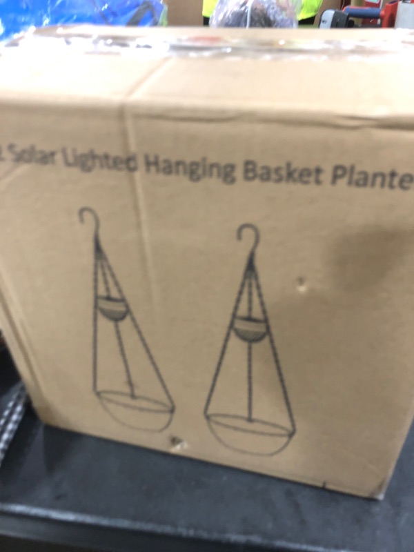 Photo 1 of 2 Packs Hanging Planters Basket for Outdoor Plants, Solar Powered Self Watering White Round Plastic Flower Pots with Drainer for Balcony Patio Garden Outdoor Decoration