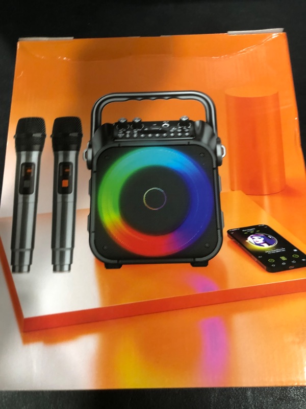 Photo 1 of Karaoke Machine, Portable Bluetooth Speaker with 2 Wireless Microphones for Adults & Kids with Lights, Karaoke Microphone with PA System Supports USB/TF/REC/FM/AUX for Home Party Home System Packages