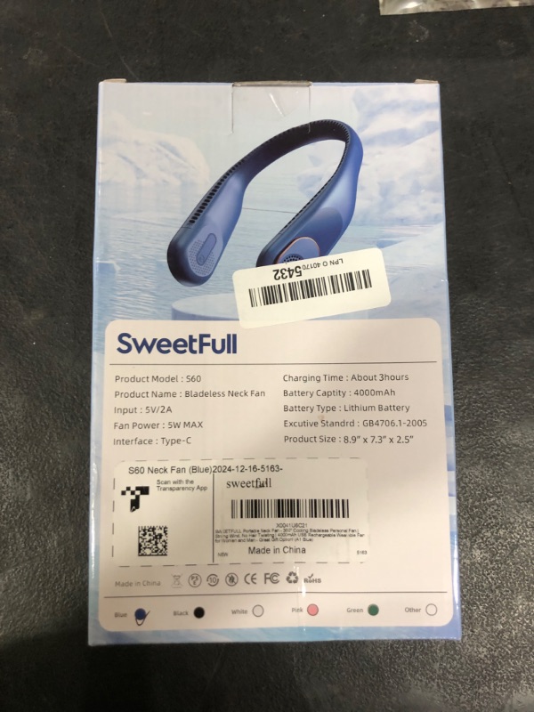 Photo 1 of SWEETFULL Portable Neck Fan 360° Cooling Bladeless Personal Fan | No Hair Twisting - 4000mAh USB Rechargeable Wearable Fan for Travel, Birthday Gifts for Men, Women, Mom, and Dad