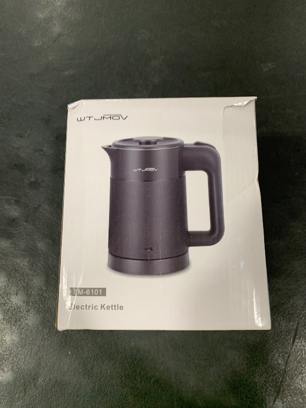 Photo 1 of WTJMOV 0.6L Small Electric Tea Kettle Lightweight, 20 Ounce Double Wall Hot Water Boiler Stainless Steel Auto Shut-off, 120V Portable Travel Electric Kettle Fast Boil for Tea and Coffee, Black