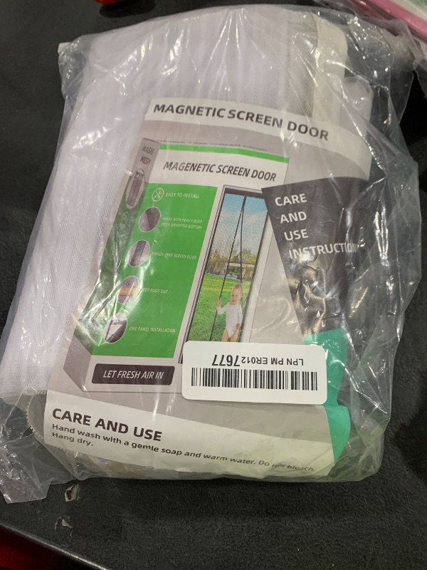 Photo 1 of Magnetic Screen Door Fit Door Size 46×92 inch, Screen Itself Size:48"x93", Hands Free Self Sealing, Full Frame Magic Tape Mesh Screen Door with Magnets Heavy-Duty Mesh Curtain for Entry Door-White