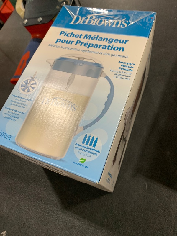 Photo 1 of Dr. Brown's Baby Formula Mixing Pitcher with Adjustable Stopper, Locking Lid & No Drip Spout, Blue, BPA Free, 36oz, 1 Pack