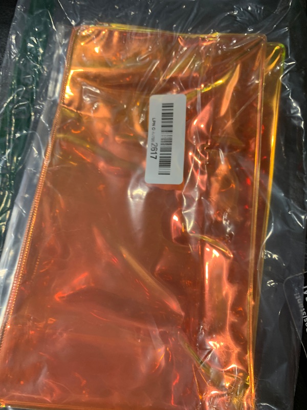 Photo 1 of TotePrint 2 PCS Holographic orange Makeup Bag Clear Iridescent Cosmetic Bag Portable Waterproof PVC Makeup Pouch Gift Bag Zippered Toiletry Bag for Travel Women