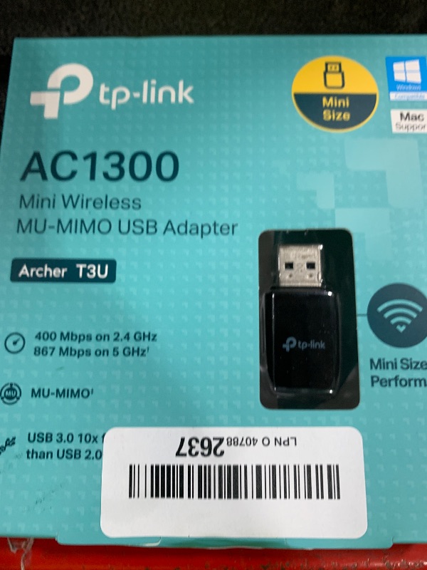 Photo 1 of TP-Link AC1300 USB WiFi Adapter(Archer T3U)- 2.4G/5G Dual Band Wireless Network Adapter for PC Desktop, MU-MIMO WiFi Dongle, USB 3.0, Supports Windows 11, 10, 8.1, 8, 7, XP/Mac OS X 10.9-10.14