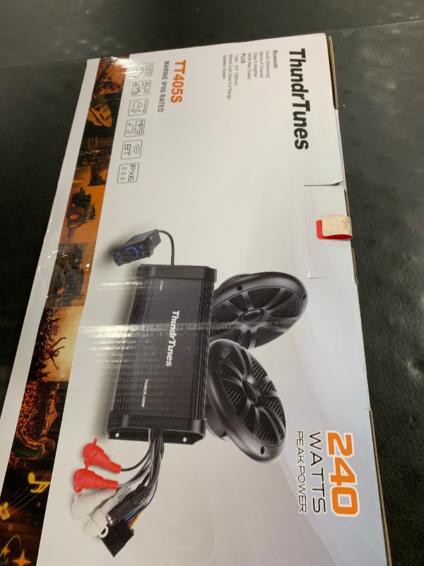 Photo 1 of ThundrTunes Marine Powersport Bluetooth Amplifier Audio System with 2pcs Black Speakers, Class D 60W x 4 CH, Switch Mount, Suitable for Motorcycle, UTV, ATV, Boat