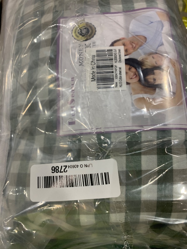 Photo 1 of 100% Cotton Full Sheet Set - 4 Piece Cotton Sheets Full Size Bed Set, Soft, Smooth, Durable, Easy Care, 16" Deep Pocket Checkered Green Sheets - 1 Flat, 1 Fitted, 2 Pillowcases