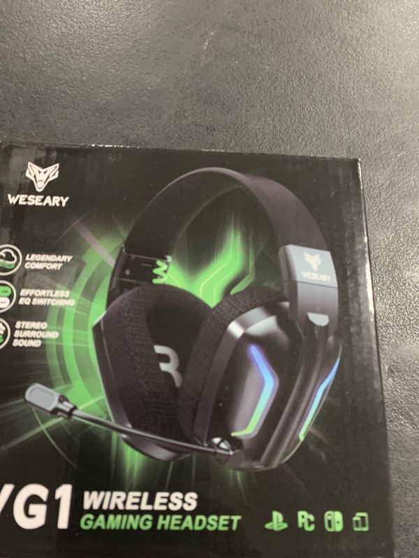 Photo 1 of WESEARY Wireless Gaming Headsets for PC, PS5, PS4, Switch, Mac, 2.4GHz Wireless Gaming Headphone with ENC Noise Canceling Microphone, Bluetooth 5.4, Cool Lighting, 50H Battery, 50mm Driver