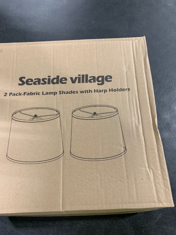 Photo 1 of Lampshades Set of 2, Drum Lampshades 11.6" Top x 12.6" Bottom x 9.8" High, Seaside village Medium Lampshades (Spider Fitter), Beige Lampshades Natural Linen Hand Crafted, Easy Assembly Required