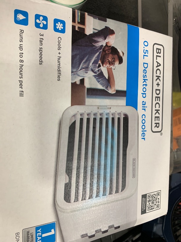 Photo 1 of BLACK+DECKER Desktop Air Cooler, Personal Portable Fan with 3-Speeds, Evaporative Air Cooler with 0.5L Water Tank, Air Cooler Fan for Desk, Home, Office, Bedroom, and more, BDMC10, White/Gray