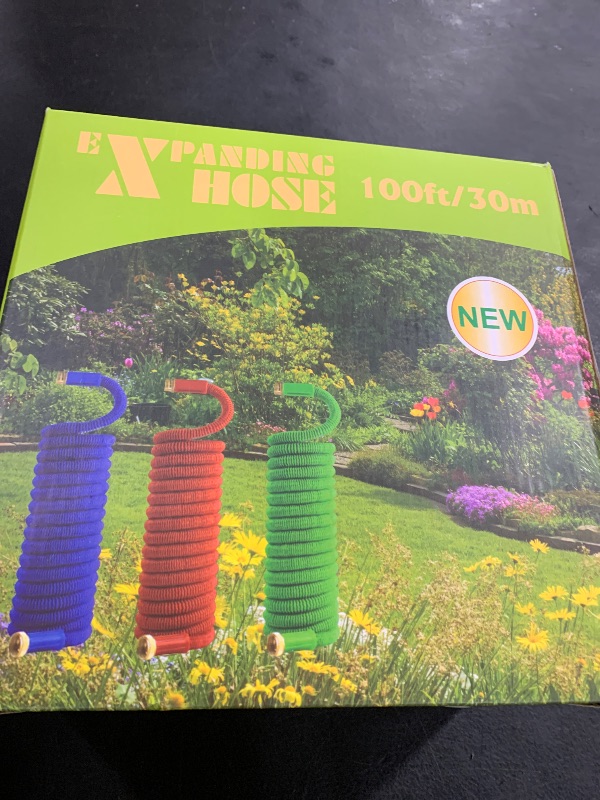 Photo 1 of 100 FT Expandable Garden Hose, 2026 New Flexible Water Hose 100FT with Leakproof Solid Brass Fittings, Reinforced Extra Strong Outer Fabric & Durable 3-layer Latex Core, Ultra Lightweight, No Kink