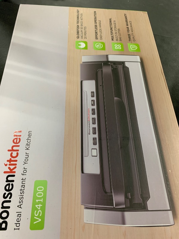 Photo 1 of Bonsenkitchen Vacuum Sealer Machine, Globefish Technology for Perfect Vacuum Sealing, Powerful Low-Noise Food Vacuum Sealer with Easy Handle Design, Built-in Cutter and Bag Storage, 2 Bag Rolls
