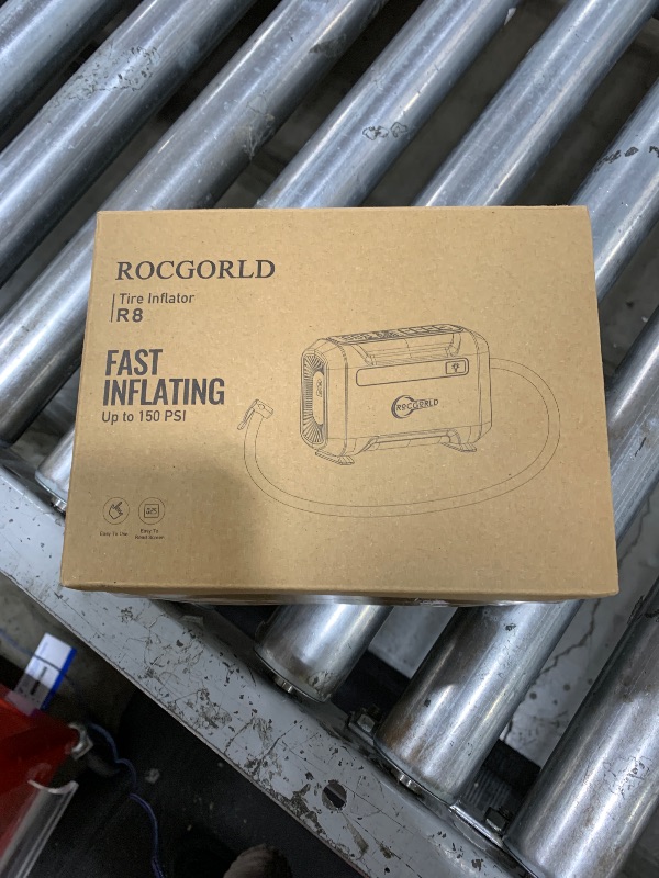Photo 1 of ROCGORLD R8 Tire Inflator Portable Air Compressor, DC 12V Air Compressor Portable with Large Dual Digital Screen, 3X Faster Inflation Air Pump for Car, Bike, Ball, Motor