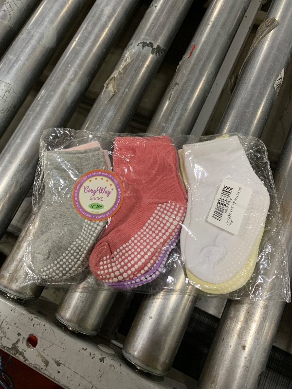 Photo 1 of CozyWay Baby & Toddler Socks With Grippers Non Slip Crew Grip Socks for Girls and Boys Soft Comfy Cotton 3T-5T Pink/Gray Multicolor 12 Pack
