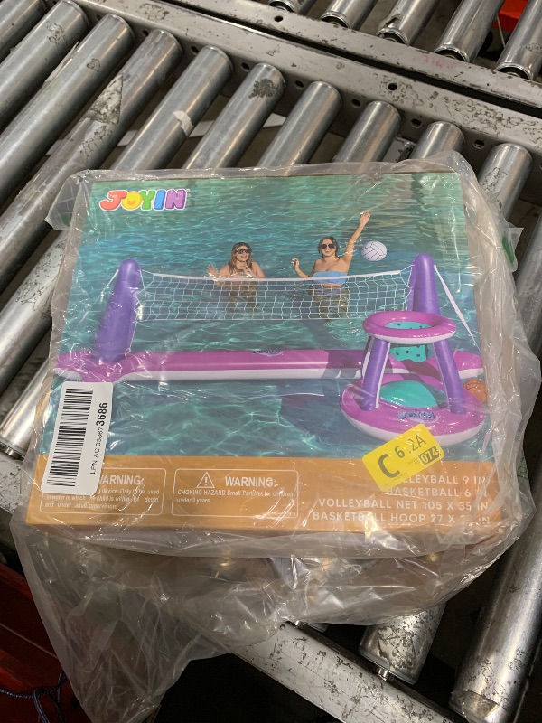 Photo 1 of JOYIN Inflatable Pool Float Set Volleyball Net & Basketball Hoops, Floating Swimming Game Toy Floaties for Kids and Adults Volleyball Court (105”x28”x35”)|Basketball (27”x23”x27”),L-Pink Purple