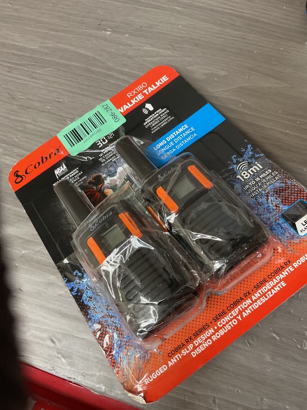 Photo 1 of Cobra RX180 Walkie Talkies (2-Pack) – Lightweight, Easy-to-Use Compact Two Way Radios Long Range, 22 Preset Channels, NOAA Weather Alerts, VOX Feature, LED Flashlight (Orange/Black)