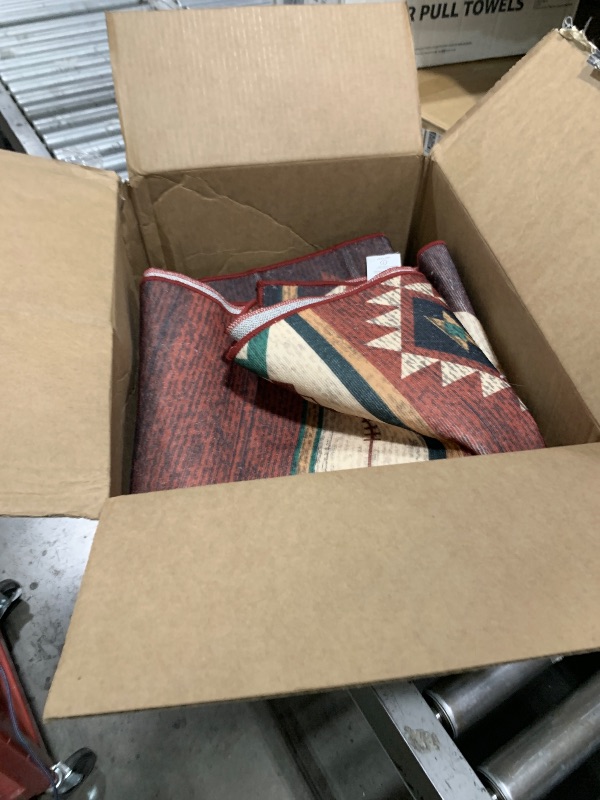 Photo 1 of B BENRON Western Rugs for Living Room, Non Slip Rustic Rug for Bedroom Dining Table Kitchen, Washable Aesthetic Area Rugs for Home Decor, 5ft x 7ft, Red