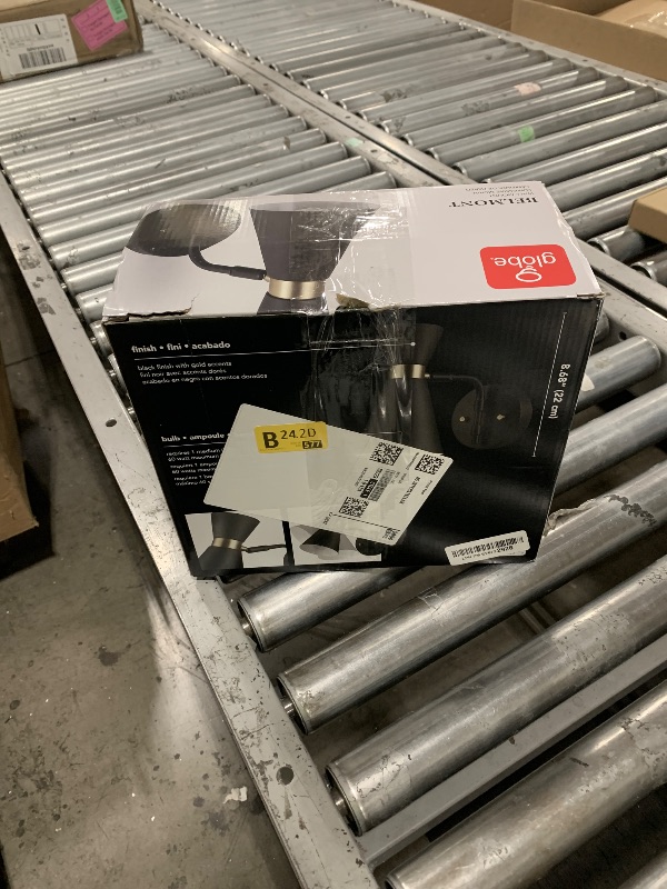 Photo 1 of GLOBE Electric 65855 Belmont 1-Light Wall Sconce, Satin Black, Gold Accents