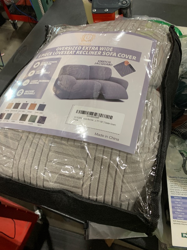 Photo 1 of ULTICOR Extra Wide 75" - 100", Reclining 2 Seater Sofa Cover, Extra Wide Reclining Love Seat Slipcover, 6-Piece Jacquared Fabric, Reclining Sofa Covers, Thick, Soft, Washable (Style 4) (Light Grey)