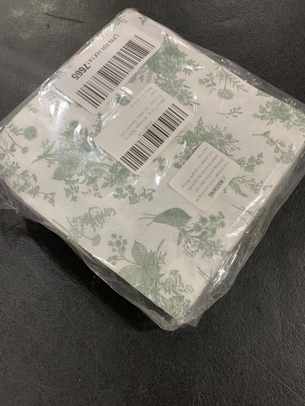 Photo 1 of 100Pcs Floral Beverage Napkins Sage Green White Disposable Paper Napkins Flowers Luncheon Cocktail Dinner Hand Towels for Wedding Bridal Baby Shower Birthday Tableware Decorations