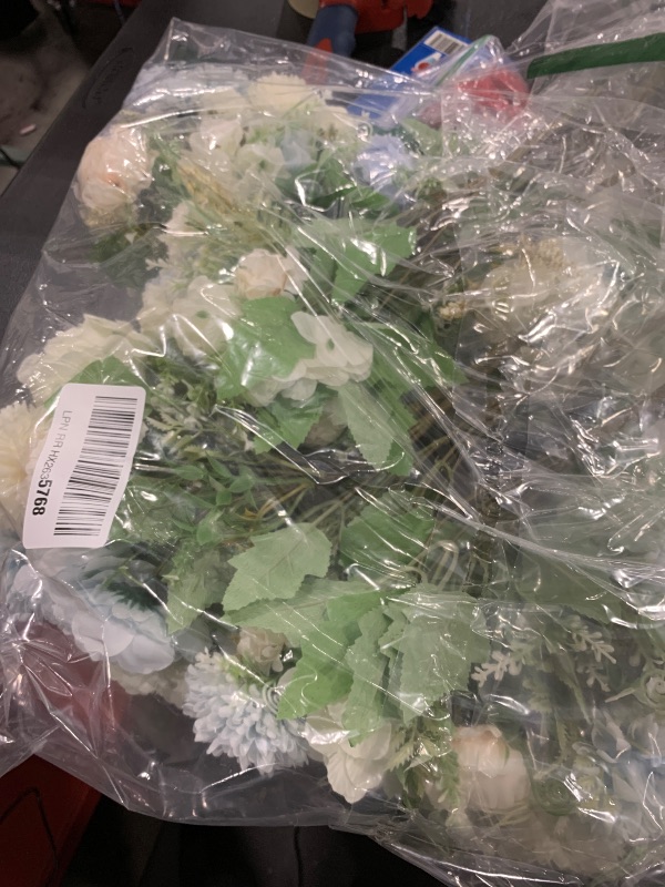 Photo 1 of Tigeen Artificial Flowers Artificial Peonies Silk Flowers Faux Peony Fake Peony Silk Hydrangea Bouquet for Wedding Table Centerpiece Floral Vase Decor(White,Blue,12 Bundles)