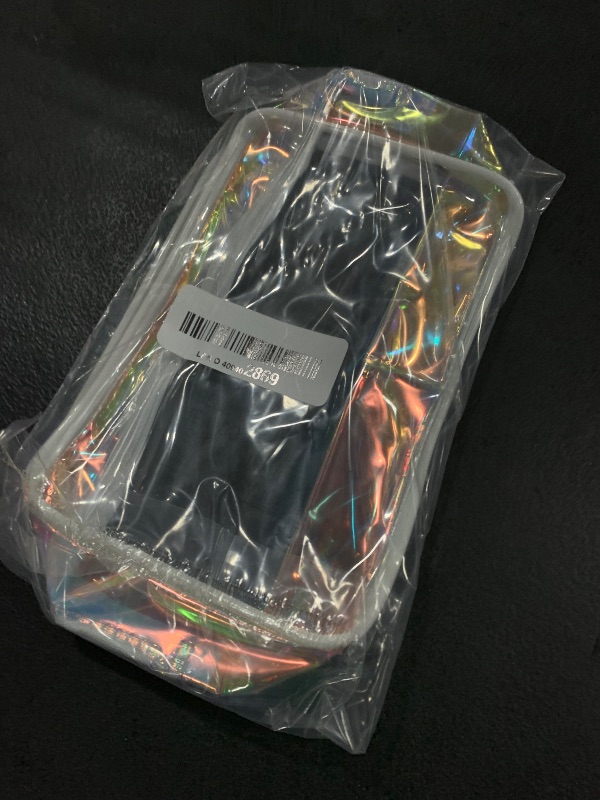 Photo 1 of Neon Clear Pouch Small Makeup Bag, 7"x2.3"x4.7" Size TSA Approved Toiletry Bag, Holographic PVC Travel Bags for Toiletries, Clear Cosmetic Bag for Women and Men Small (B127-D1199-1)