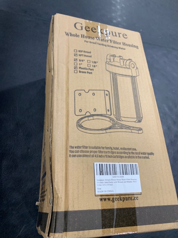 Photo 1 of Geekpure 10-Inch Whole House Water Filter Housing with Wrench and Bracket-4.5 x 10 Inch-3/4-Inch Port