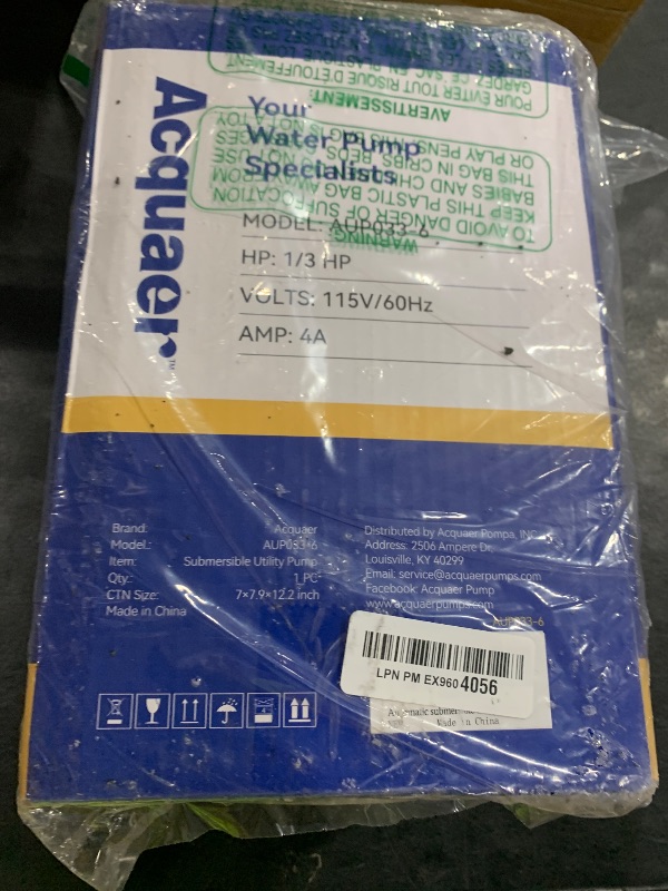 Photo 1 of Acquaer 1/3 HP Automatic Submersible Water Pump, 115V Sump Pump with 3/4” Garden Hose Check Valve Adapter,2160 GPH High Flow Water Removal for Swimming Pool Cover Hot Tubs Flooded House Basement