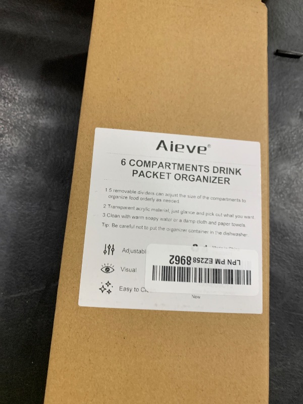 Photo 1 of AIEVE Drink Packet Organizer, Water Drink Packet Holder with Removable Divider, Water Flavor Packet Organization Container for Kitchen Organizers and Storage (6 Compartments)