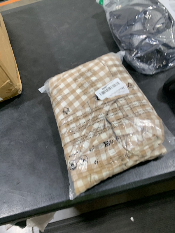 Photo 1 of F.Y.Dreams 100% Washed Cotton Duvet Cover for Weighted Blanket 60x80 inches with 8 Ties, Zipper on Long Side/Khaki and White Grid/Just Duvet Cover