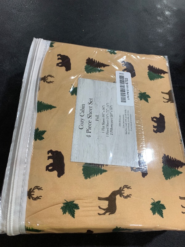 Photo 1 of Beatrice Home Fashions Cozy Cabin 4-Piece Full Microfiber Bedding Sheet Set with Deep Pockets Rustic Patchwork Plaid Deer, Brown Tan Green