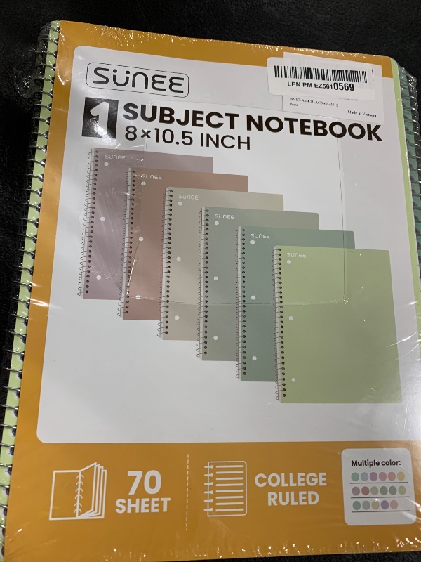 Photo 1 of SUNEE Spiral Notebooks, 6 Pack, 1-Subject, College Ruled Paper, 8" x 10-1/2", 70 Sheets per Notebook, Assorted Aesthetic Colors Spiral Notebooks for School