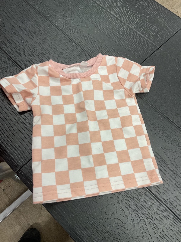 Photo 1 of FOCUSNORM Toddler Baby Girl Outfit Newborn Girl Summer Clothes Short Sleeve T Shirt Checkerboard Top Set Elastic Waist Shorts (Checkerboard Pink, 0-6 Months)