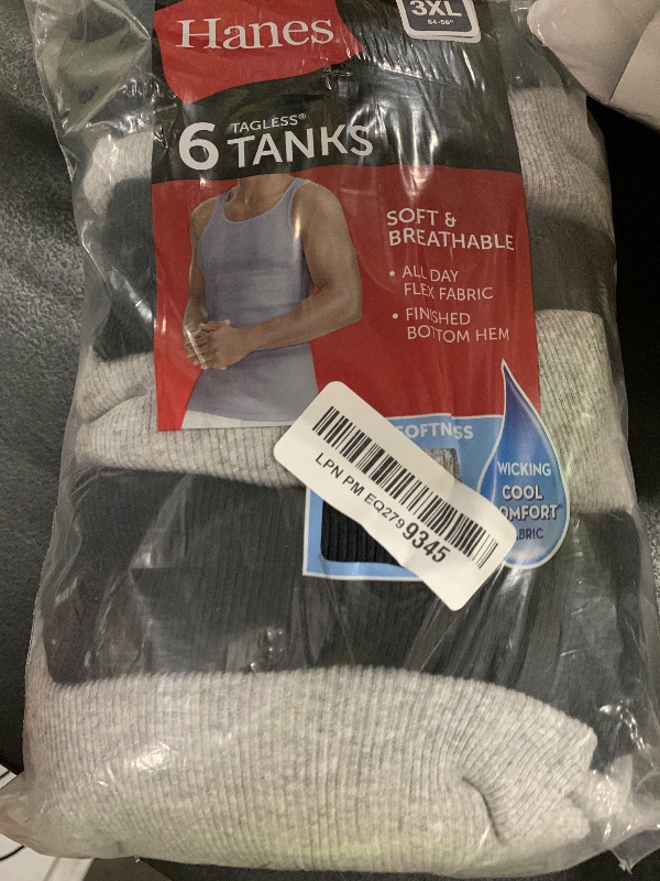 Photo 1 of Hanes Men's Moisture-Wicking Ribbed, Lightweight Cotton Tank Undershirts, 6-Pack, Black/Grey Assorted 6-pack, 3X-Large