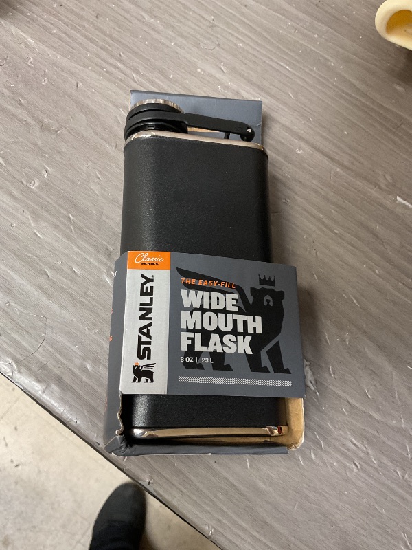 Photo 1 of Stanley Classic Easy Fill Wide Mouth Flask 8 oz | Leakproof Hip Flask | Hinge Connected Never Lose Cap | Insulated Stainless Steel Liquor Container | BPA-Free | Black 2.0