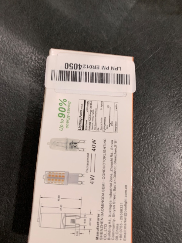 Photo 1 of BAOMING G9 LED Bulb 4W, 40 Watt T4 G9 Base Halogen Equivalent, 2700K Soft Warm White, 120V No-Flicker, Chandelier Lighting Non-Dimmable 450LM (5 Pack)