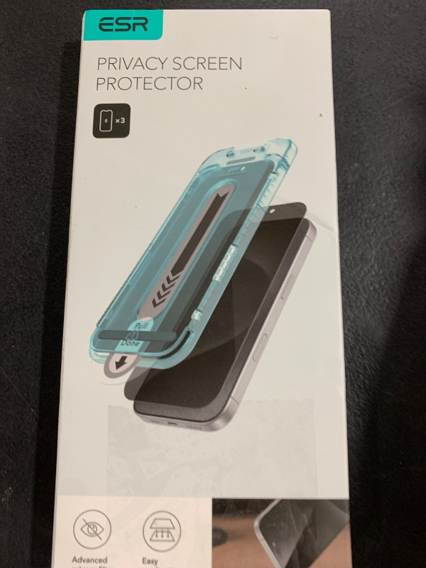 Photo 1 of ESR 3 Pack for iPhone 16 Pro Privacy Screen Protector, Anti-spy Tempered-Glass Privacy Screen Protector with Flawless Fit Tray, Micro-curved Edges, Case Friendly