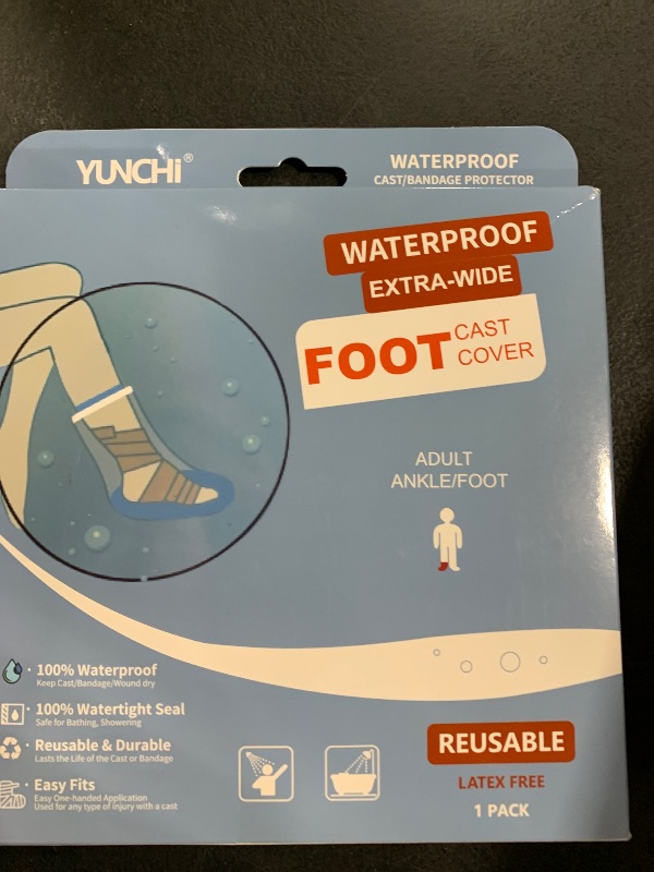Photo 1 of YUNCHI Waterproof Foot Cover for Shower Adults with Non-Slip Bottom, Reusable Watertight Foot Ankle Cast Protector for Foot Surgery Casts Bandages Wounds Dressing