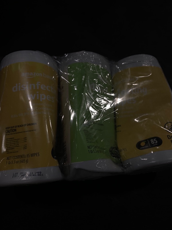 Photo 1 of Amazon Basics Wipes, Lemon & Fresh Scent, Sanitizes, Cleans & Deodorizes, 255 Count (3 Packs of 85)