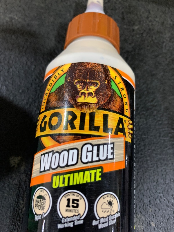 Photo 1 of Gorilla Ultimate Waterproof Wood Glue, Natural Wood Color, 8 Ounce (Pack of 1) - Waterproof for Indoor or Outdoor Projects and Repairs