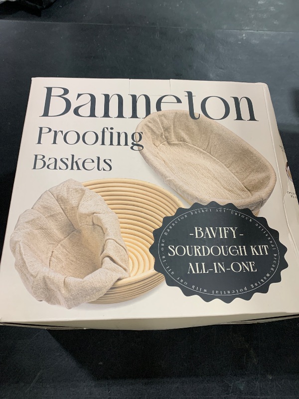 Photo 1 of BAVIFY 9 Inch Round Banneton Bread Proofing Basket Sourdough Starter Kit, Sourdough Bread Baking Supplies with Bread Lame, Sling, Spatula, Scraper, Dough Whisk