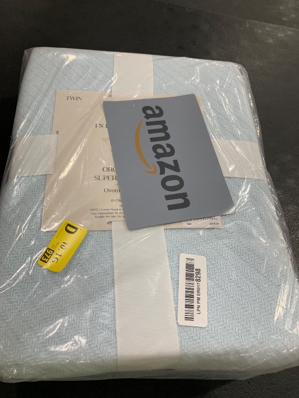 Photo 1 of Beatrice Home Fashions GOTS Certified 100% Organic Cotton Medium Weight Blanket, Soft and Cozy Blanket for Bed, Sofa, Couch, Chair, Twin, Ice Blue