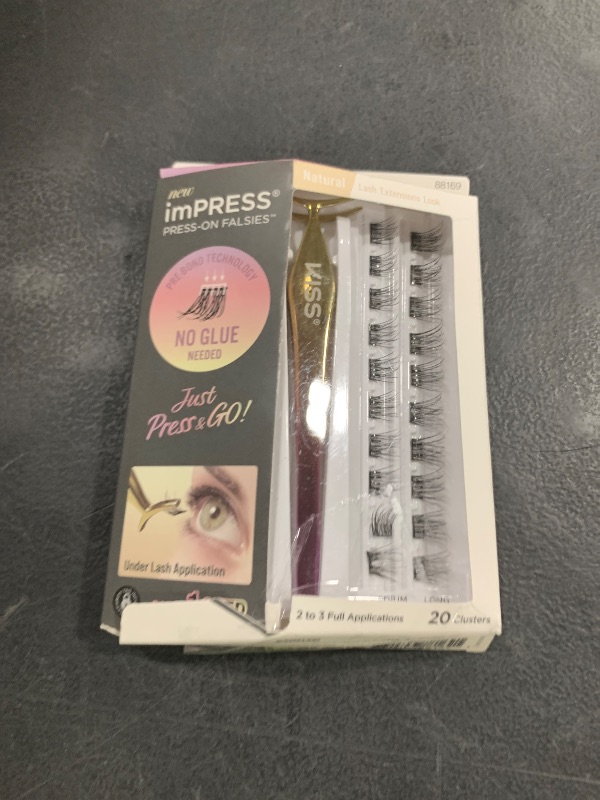Photo 1 of KISS imPRESS Falsies Press On Self Adhesive Eyelashes, 12mm-14mm Natural Volume Press On Lashes, Black, No Glue Needed, Invisible Band, 20 Lash Clusters & Non-Stick Applicator - Natural