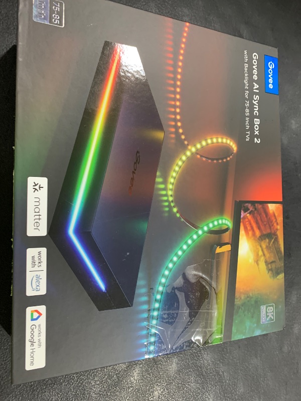 Photo 1 of Govee HDMI 2.1 Sync Box 2, AI Sync Box with TV Backlight, Supports 8K@60Hz, 4K@144Hz, VRR and ALLM, Works with Matter and Alexa, RGBIC LED Light Strip for 75-85 inch TVs, 75 LEDs/m