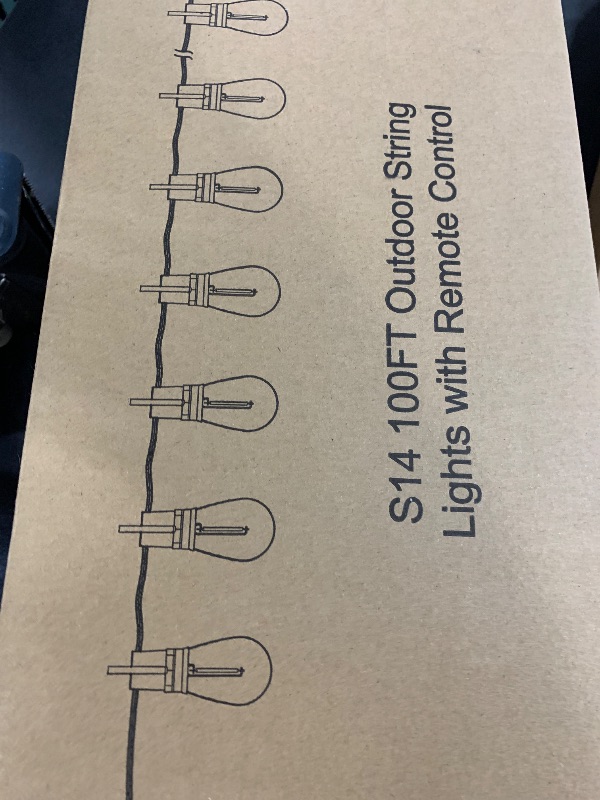 Photo 1 of 100FT LED Outdoor Patio Lights, Waterproof String Light with Remote & 32 Shatterproof S14 Vintage Bulbs(2 Spare), Connectable Commercial Outside Hanging Light for Garden, Balcony, Backyard, Bistro