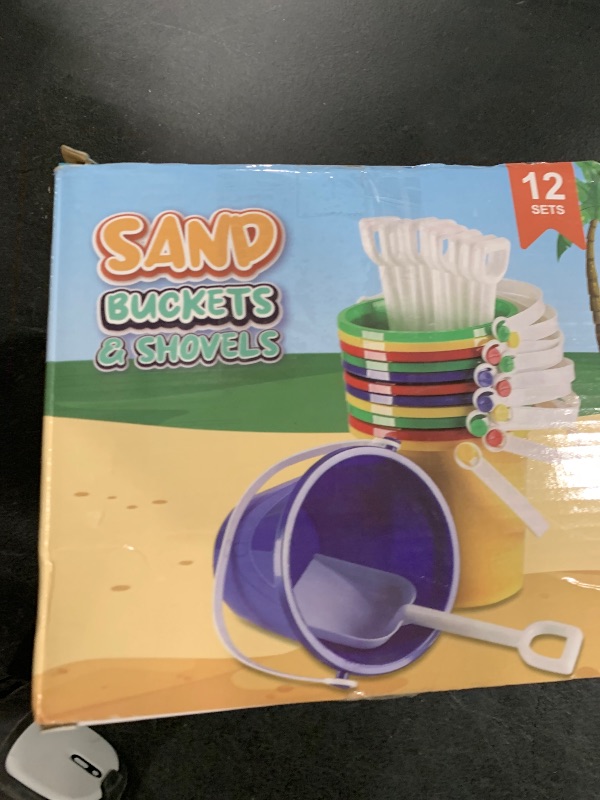 Photo 1 of Top Race 12-Piece Bucket Beach Toys Set for Toddlers and Kids - Durable Play Sand Buckets and Shovel Kit for Outdoor Fun - Colorful Sand Toys for Beach Trips, Sandbox, Parties, or Backyard Playtime