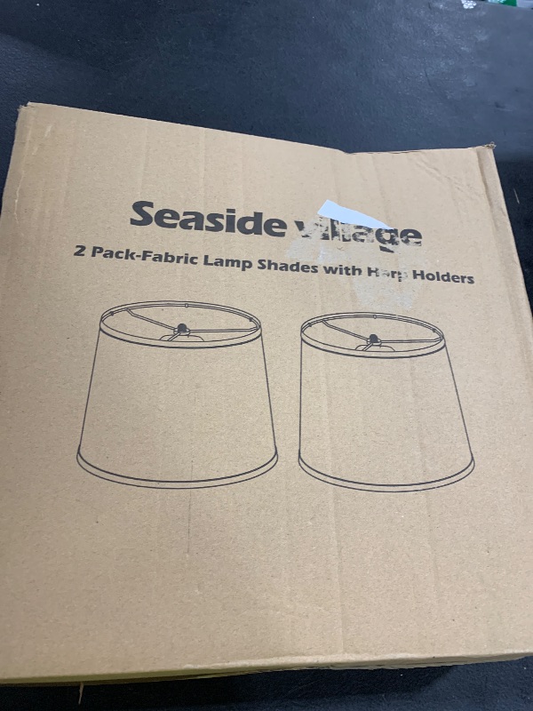 Photo 1 of Lampshades Set of 2, Drum Lampshades 11.6" Top x 12.6" Bottom x 9.8" High, Seaside village Medium Lampshades (Spider Fitter), Beige Lampshades Natural Linen Hand Crafted, Easy Assembly Required