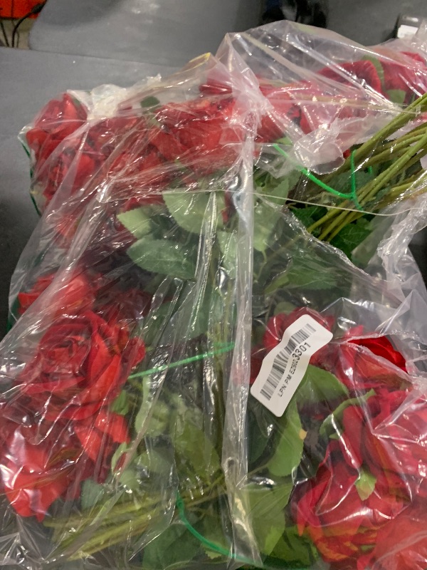 Photo 1 of 100 Pcs Red Roses Artificial Flowers Bulk, Real Touch Velvet Roses with Wrapping Paper, Fake Flowers for Wedding Centerpieces Bridal Bouquet Valentines Mothers Day Decor